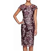 Alex Evenings Womens Short Knee Length Floral Embroidered Cocktail Sheath, Wedding Guest Dress, (Petite and Regular Sizes)