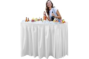 IWDOO 4 Foot Ice Cooler Table, Outdoor Cooler Table with Removable Matching Skirt and Shelf, Folding Ice Tables for Party, BBQ, Camping, Picnic, Portable Foldable Self-Serving Beverage Cooling Bar