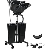 Togarhow Portable Shampoo Bowl Height Adjustable Hair Washing Station with Electric Pump Dual-Bucket Portable Shampoo Sink with Sprayer for Home Salon Barber Use (Black)