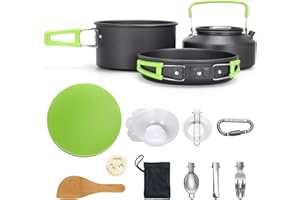 CARPERIPHER Camping Cookware Set of 16, Non-Stick Camping Mini Pot Pan Stove Kits, Kettle,Bowls, Spoons, Lightweight Backpacking Cooking Set for Hiking, Outdoor Cooking and Picnic