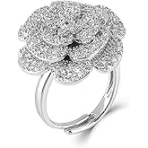 GELVTIC Cocktail Rings Silver Rose Flower Ring for Women Adjustable 18K Gold Plated Snowflake Open Wrap Wedding Statement Valentine Gift for Lover Wife Christmas