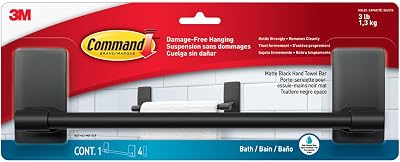 Command Bath Hand Towel Bar Matte Black 1 Bar 4 Water-Resistant Strips 1.3 kg