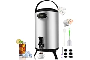 JIVGDN Insulated Beverage Dispenser 2 Gallon, 304 Stainless Steel Hot Drink Dispenser, Hot Water Dispenser for Parties, Hot Water Urn with Stand for Coffee Chocolate Tea, Silver, Non-electric,New
