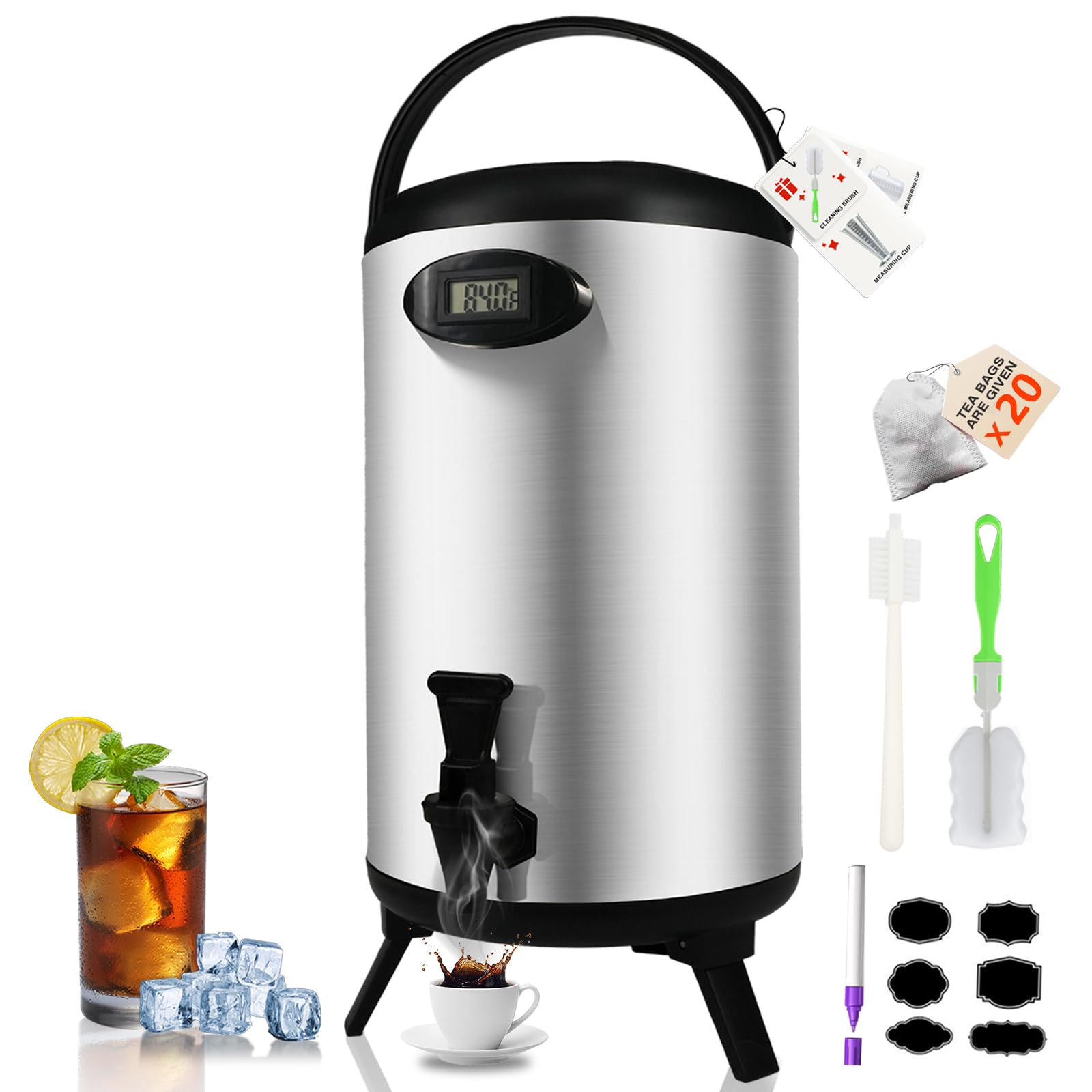 Photo 1 of Insulated Beverage Dispenser 3 Gallon, Stainless Steel Hot Drink Dispenser, Hot Water Dispenser for Parties, Hot Water Urn with Stand for Coffee Chocolate Tea, Silver