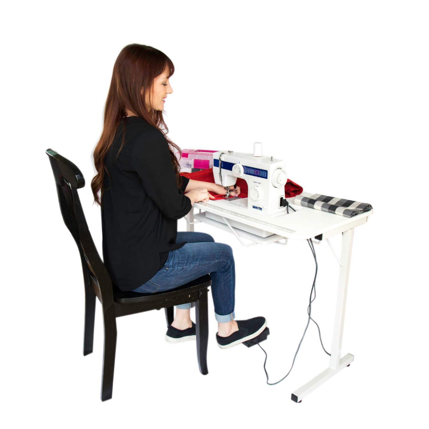 SewingRite SewStation 101 Portable Folding Sewing Table with Steel Legs, White - Perfect for Home, Office and Business