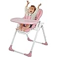 Babilous 4 in 1 Baby High Chair, High Chairs for Babies and Toddlers, Adjustable Backrest Footrest Seat Height Portable high Chair for Travel with Detachable PU Leather Cushion (Pink)