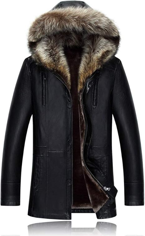 Amazon L Z L 毛皮コート メンズ ラクーンファー ムートンコート レザージャケット メンズ 冬 大きいサイズ おしゃれ毛皮コート ファーコート 革ジャン レザーコート ファー付き 暖かさ アウターコート ミドル丈 防寒 冬着 L コート ジャケット 通販