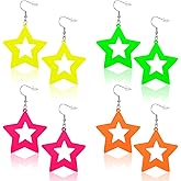 4 Pairs 80s 90s Neon Earrings for Women, Colorful Classic Big Star Earrings, Retro Neon Star Dangle Earring, Candy Color Dangle Earring for 80s/90s Costume, Dancing and Party Accessory