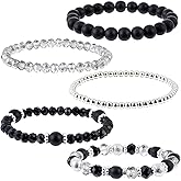Aphumedc 5 Pcs Black Beaded Stretch Bracelets, Stackable Beaded Bracelets Boho Crystal Bead Bead Bracelet Trendy Costume Jewelry Gifts for Women Jewelry Birthday Gifts Vacation Accessories