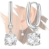 Sterling Silver Round Hoop Earrings with Dangle for Women Hypoallergenic Cubic Zirconia Trendy Elegant Drop Dangle Earrings Jewelry Gifts