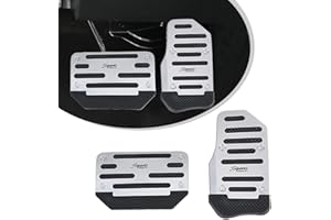 GKmow 2 PCS Car Accelerator Brake Pedal Kit, Non-Slip Wear-Resistant Metal Rubber Pedal, No Need Punch Sporty Style Pedal Replacement Parts, Uiversal for Most Automatic Car Accessories (Silver)