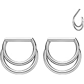 ALACLO 2Pcs G23 Titanium 14G Gold Nipple Piercing Jewelry D-Shape Clicker Nipple Rings for Women Men 14mm