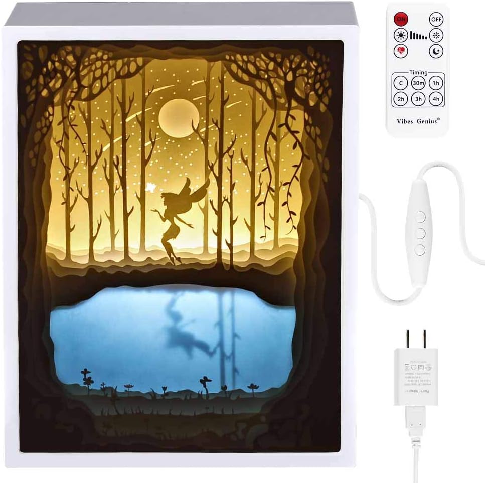 Papercut Light boxes, Decorative Led Lighting Lamp, Relaxing Mood Light for Kids and Adults, Night Projection Lamp for Baby Nursery Bedroom Children Room and Christmas Gift (Fairy Butterfly)