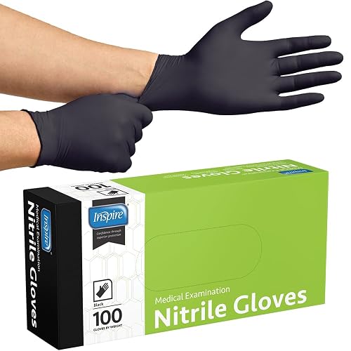 Inspire Black Nitrile Disposable Gloves | 4.5 Nitrile Disposable Safety Medical Cooking Cleaning Disposable Black Gloves