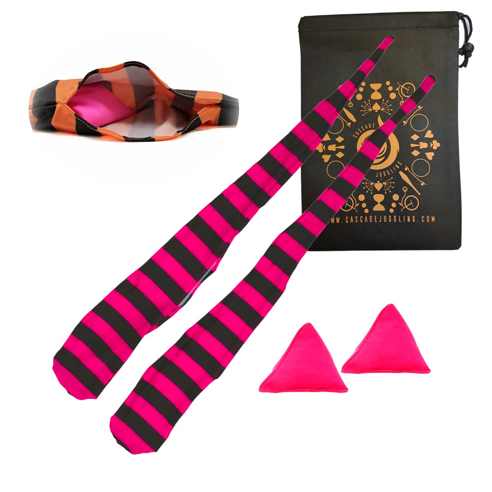 Cascade Juggling Poi Socks and Weights - Stretchy Trainer Practice Sock Poi Set - Ideal For All Levels (Pink and Black)
