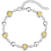 Carleen Birthstone Bracelets for Women 925 Sterling Silver Five Heart Station Created Gemstone Tennis Bracelet Jewelry Anniversary Birthday for Wife, 7"+1.2" Extender