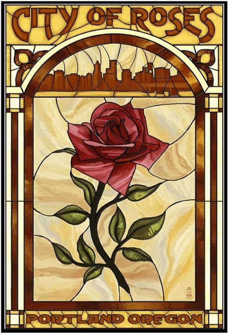 Amazon ローズとskylineステンドグラス ポートランド オレゴン州 12 X 18 Framed Gallery Canvas Lant 3p Fc 12x18 アートフレーム ポスター オンライン通販