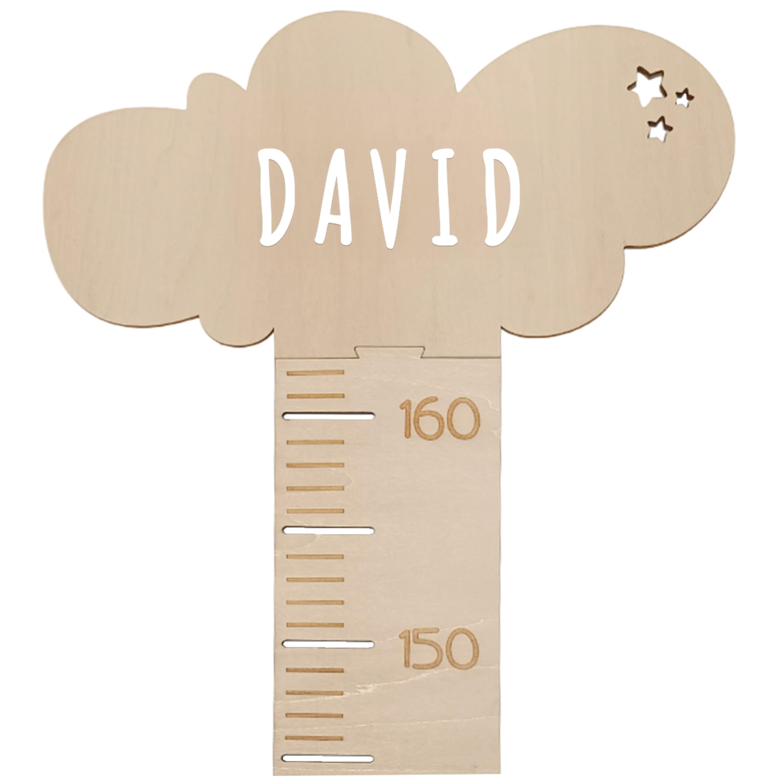 nagu® NUBE- Medidor de altura de Madera de pared, Personalizado con nombre, para medir el crecimiento de niños y niñas, Custom Name Growth Chart Height Measurement Ruler