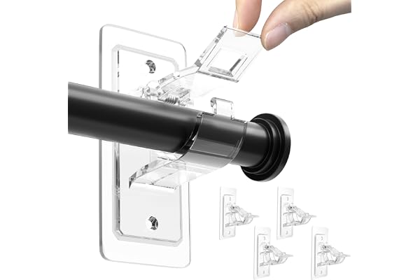 ANDGOO 4 Pack No Drill Curtain Rod Brackets, Adhesive Curtain Rod Holders, Curtain Rod Hooks for 0.5'' to 1.2'' Rods, Renter