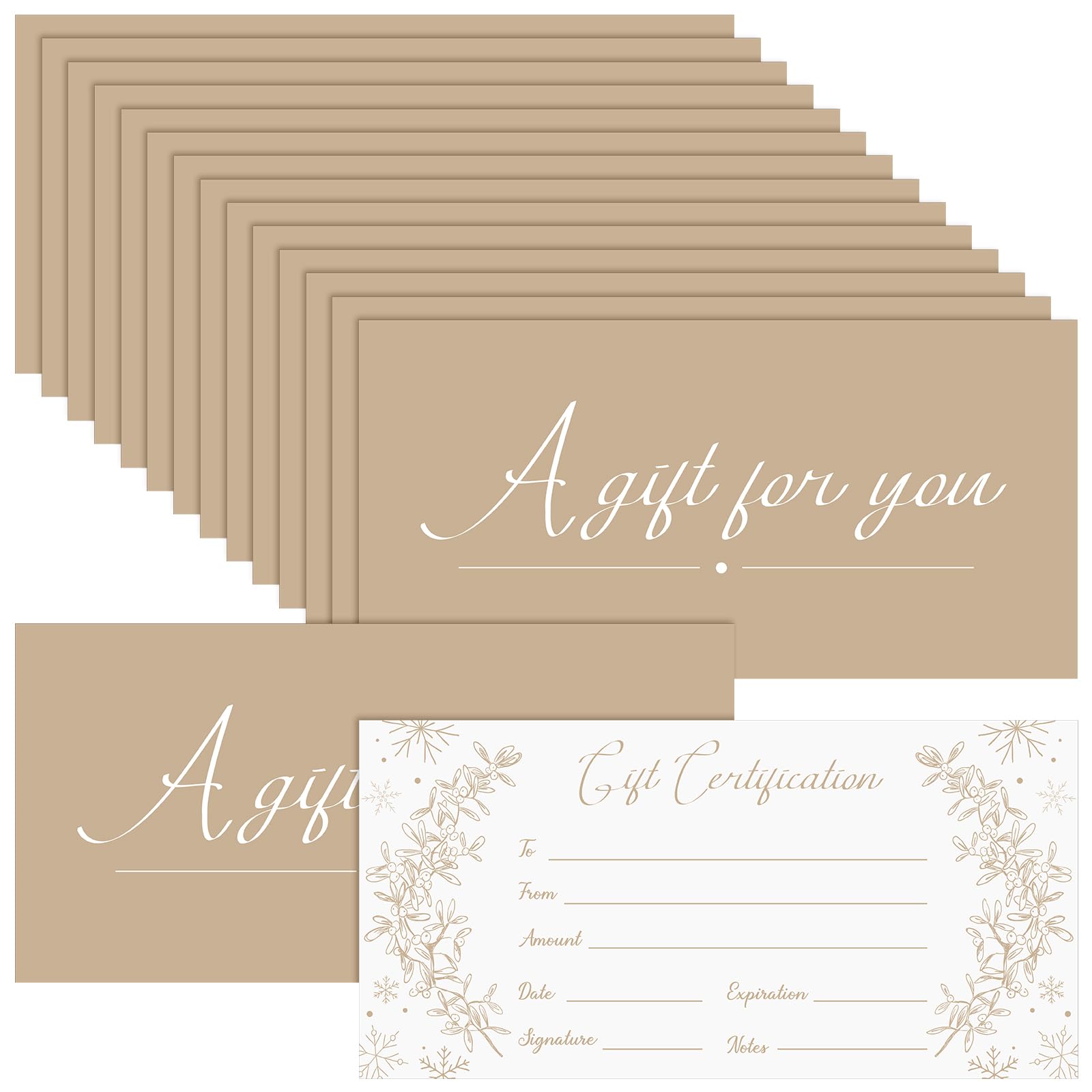 Photo 1 of Spiareal 50 Pcs Blank Gift Certificates for Small Businesses 3.75 x 7.5 Inches Double Sided Kraft Black Foil Certificate Cards Paper Vouchers for Hair Salons Spa Restaurants(Champagne Gold)