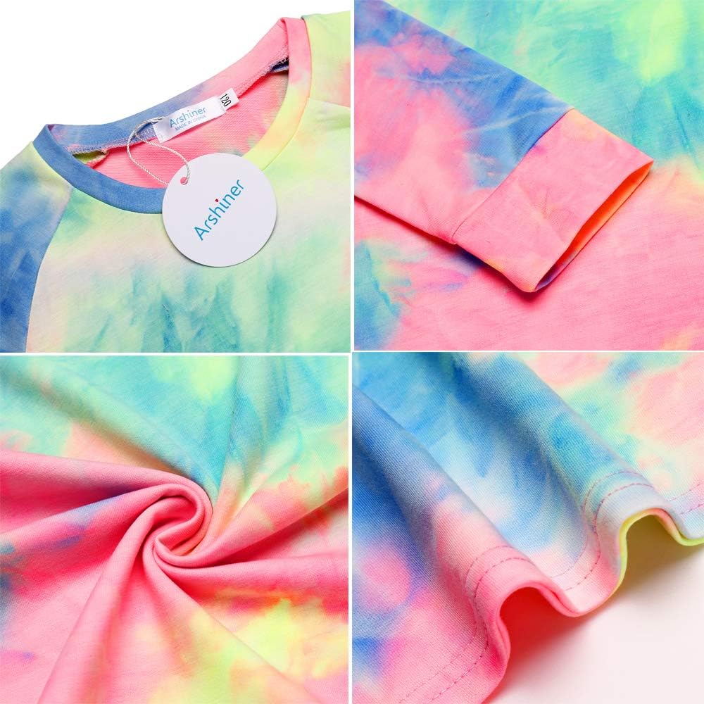 Arshiner Girls Casual Tie Dye Crewneck Long Sleeve Sweatshirt for 4-12 Years: Clothing