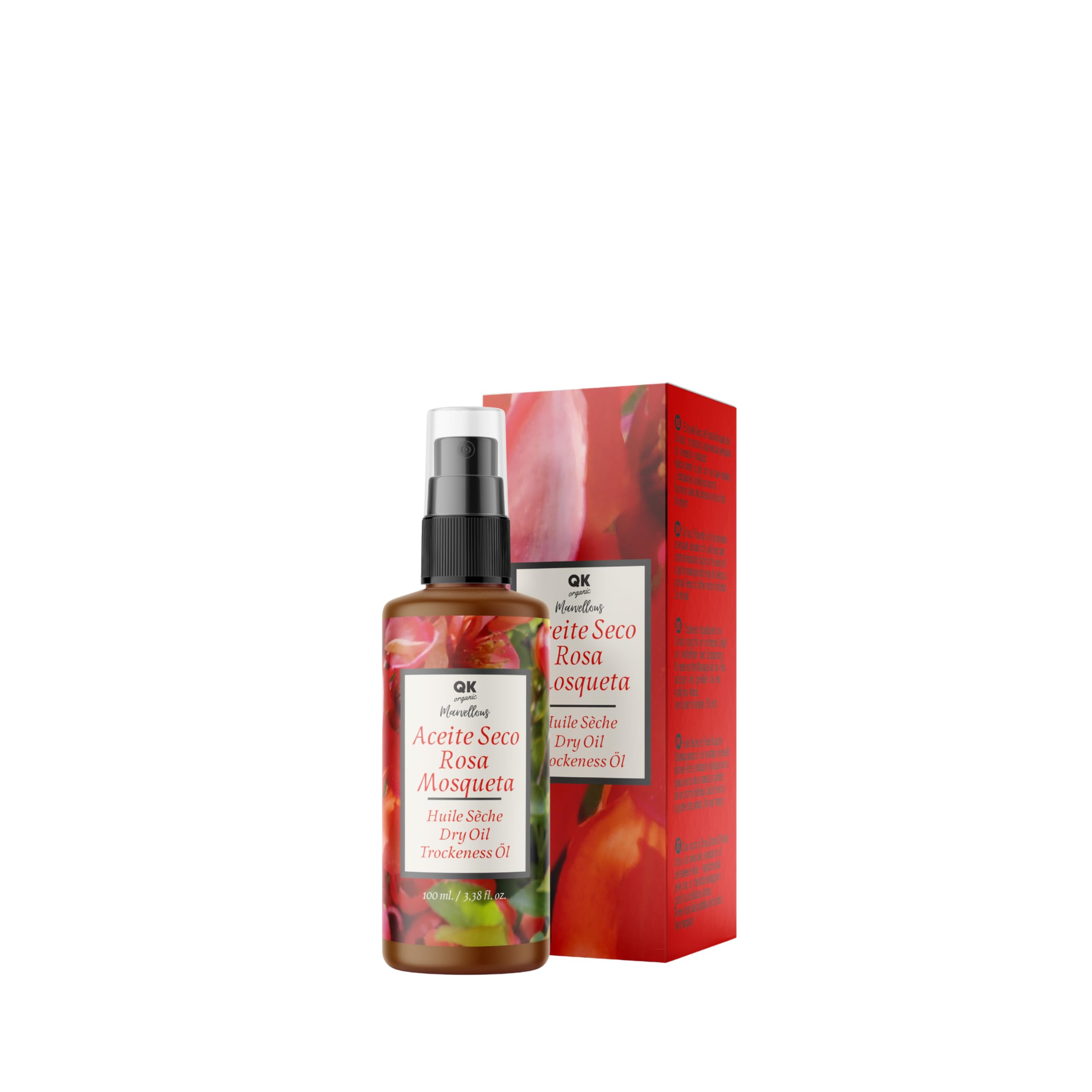 QKnatur Rosehip Dry Oil 100ml: Intense Nourishment, Fast Absorption, Anti-Stretch Marks for Skin and Hair, Antioxidant, Anti-Aging, Natural, and Vegan