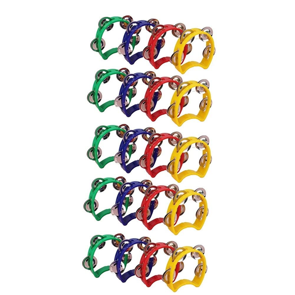 Hopbucan 20Pcs Plastic Tambourine Musical Instruments, Mini Handheld Tambourines,Percussion Rhythm Party Musical Instruments