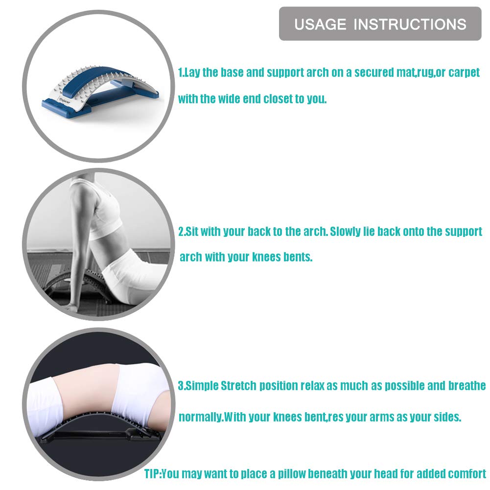 Back Stretcher, Lumbar Stretching Device with Massager for Upper and Lower Back Pain Relief, Lumbar Traction Supports (Blue,White): Industrial & Scientific