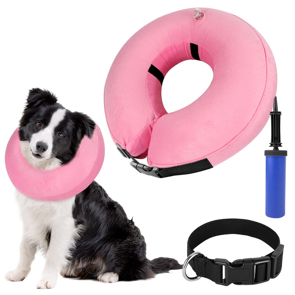 SlowTon Inflatable Dog Recovery Collars Cones, Soft Comfy Quick Release Donut Collar for After Surgery, Prevent Dogs from Touching Stitches Biting Licking Wound, Does Not Block Vision