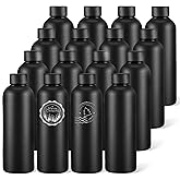 WHEATHUSK 16 Pack Stainless Steel Insulated Water Bottle 17oz Blank Double Wall Vacuum Thermal Sports Bottle Personalized Powder Coated Bulk for Laser Engrave, Black