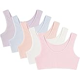 Donella Girls Training Bras - Soft Cotton Ribbed Kids Sports Bra, 5 Pack Crop Tops