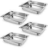 KoMvzyl 4-Pack 1/2 Half Size Steam Table Pans, 2.5 Inch Deep Restaurant Steam Table Pans Commercial, Hotel Pan Made of 201 Gauge Stainless Steel