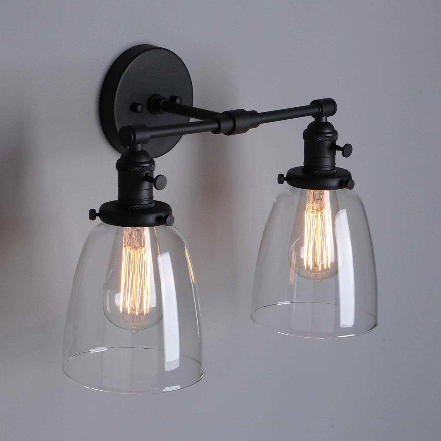 Baycheer Vintage 2 Lights Wall Light With Clear Glass Shade Wall Sconce Lighting Creative Vanity Lighting Led Edison Bulbs For Bathroom