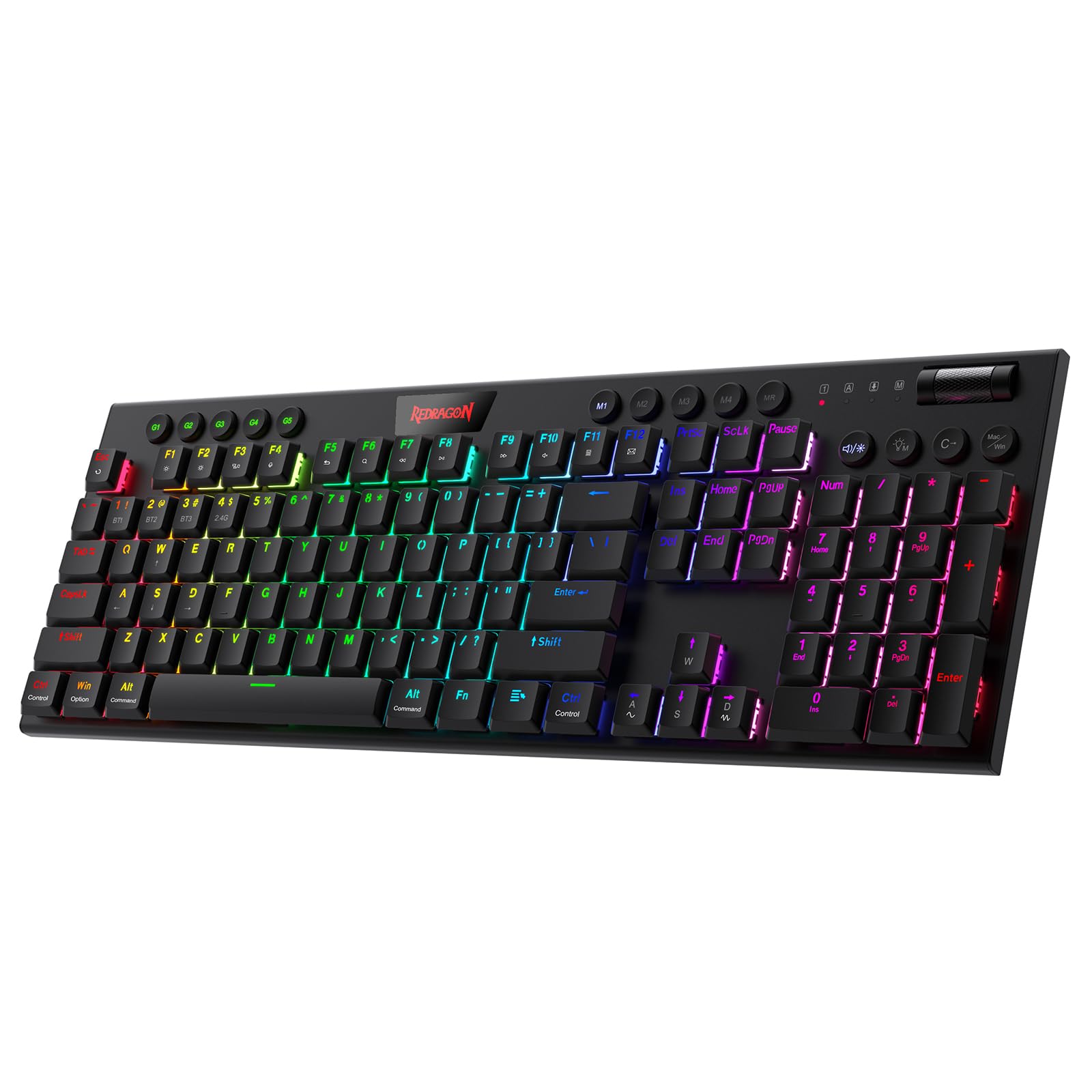 Redragon Tastiera Meccanica K719 RGB – 2.4GHz/BT/Wired, Switch Mambo Mint, Bianco/Verde