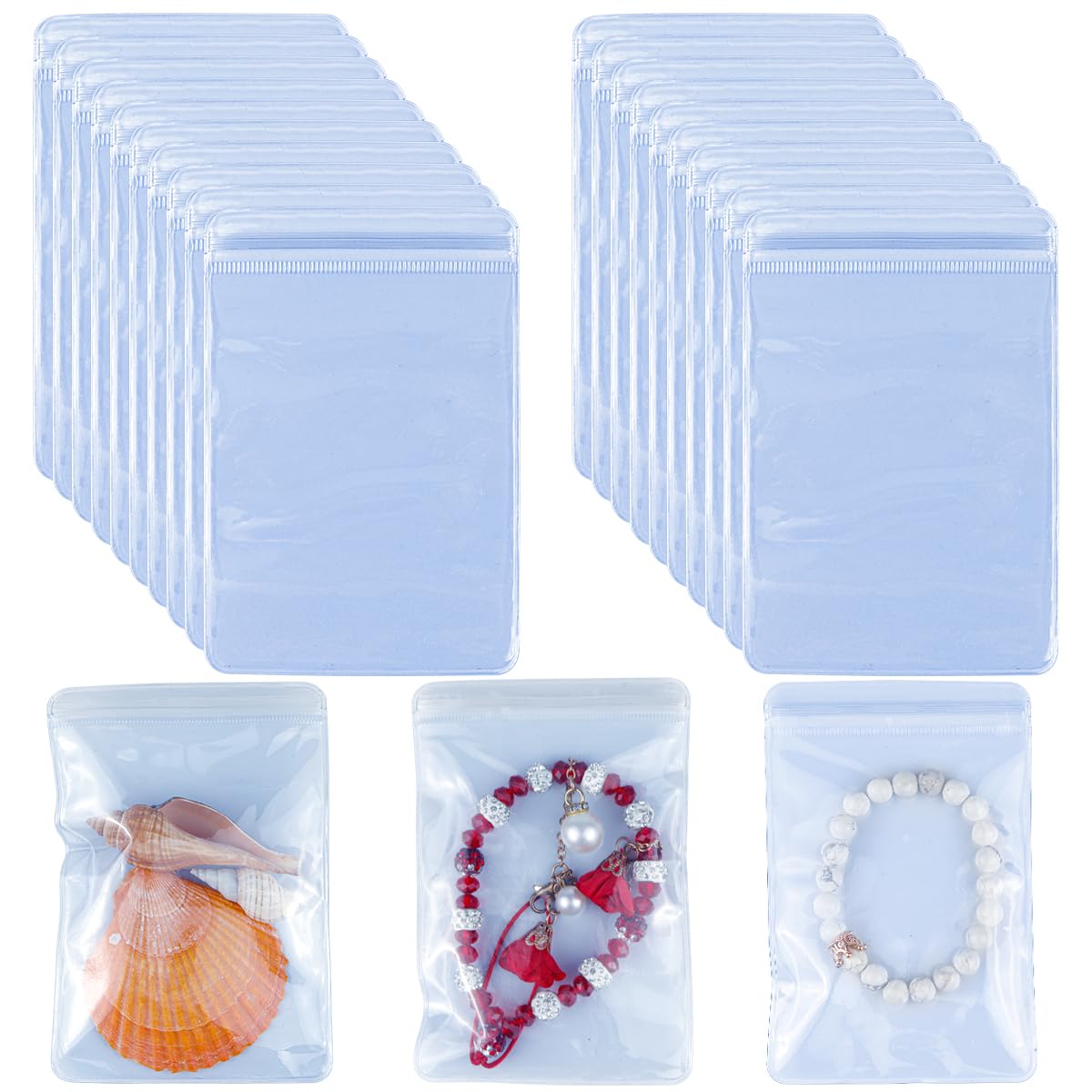 DOERDO 100Pcs Self Seal Plastic Pack Zipper Lock Bags Clear Jewelry Anti Oxidation Zipper Bag Plastic Bags for Packaging Jewelry Earrings Rings, 3.5x5.1 Inch