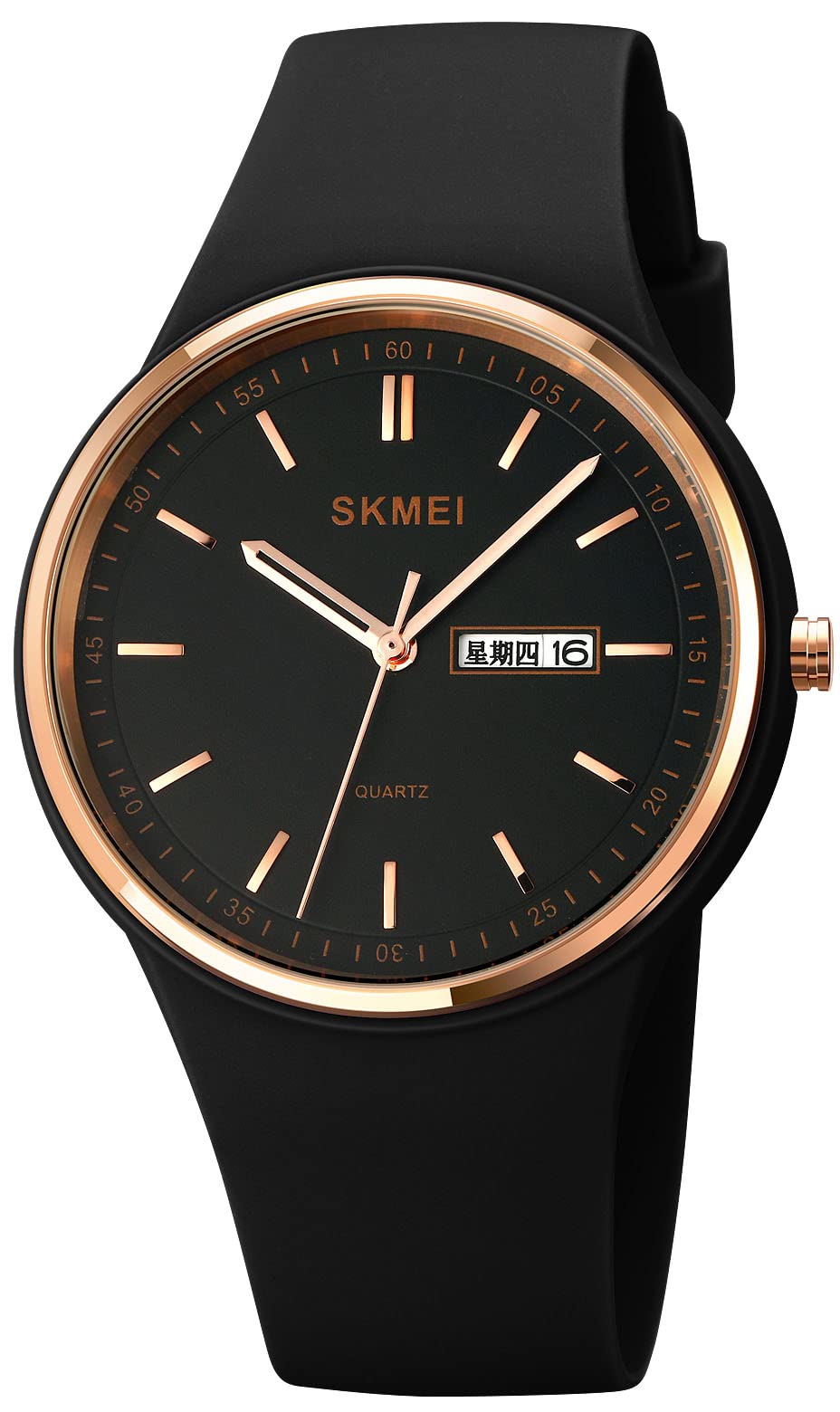 Gosasa Casual Simple Style Silicone Strap Women Men Sports Watches 30M Waterproof, Rose Gold Black,