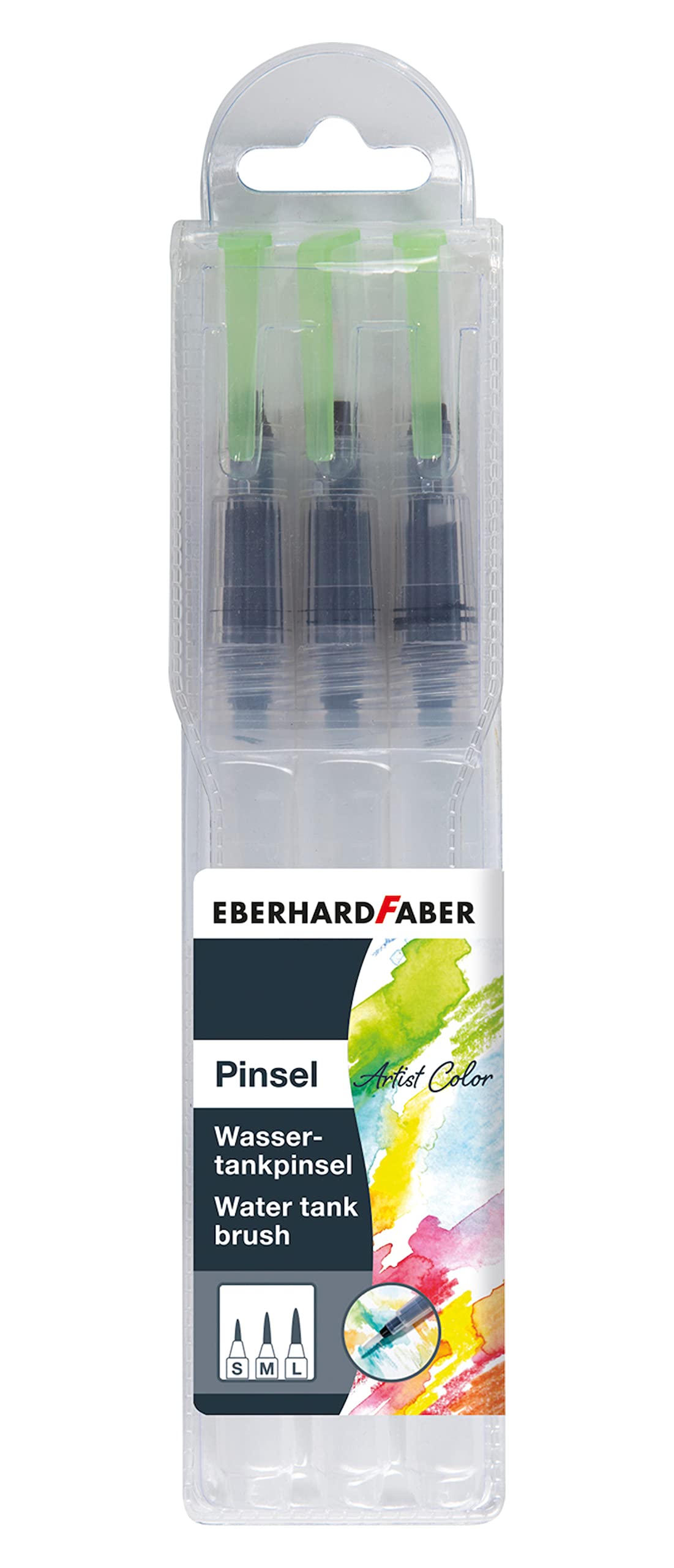 Eberhard Faber 579925 Water Tank Brush 3 Pieces Assorted Brush Tips Water Tank 7.5ml Capacity for Art Students and Hobby Artists Ideal for Travelling