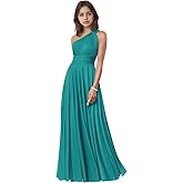 Dypaha Chiffon Junior Bridesmaid Dresses for Wedding Girls One Shoulder Flower Girl Dress Long Ruffle Princess Pageant Gowns