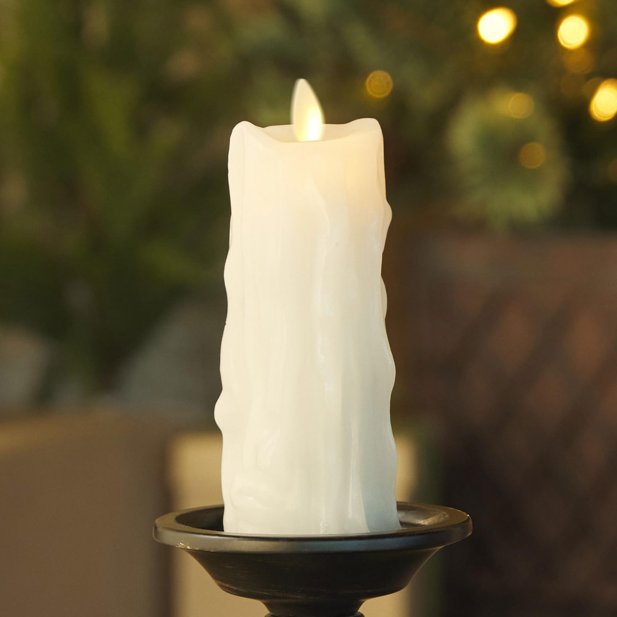 Luminara White Heavy Wax Drip Flameless LED Pillar Candle, Real Wax, Timer Function, 2.5 x 6.5 inch