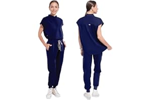 UnionMed Tech Scrubs for Women Scrub Sets, Slim Scrubs Stretch Top & Jogger Scrub Pants with Multi Pocket Yoga Waistband
