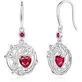 FANCIME Tree of Life Dangle Drop Earrings 925 Sterling Silver Dainty Round Gemstone Birthstone Earring Fine Jewelry Birthday Mothers Day Gifts for Her Women