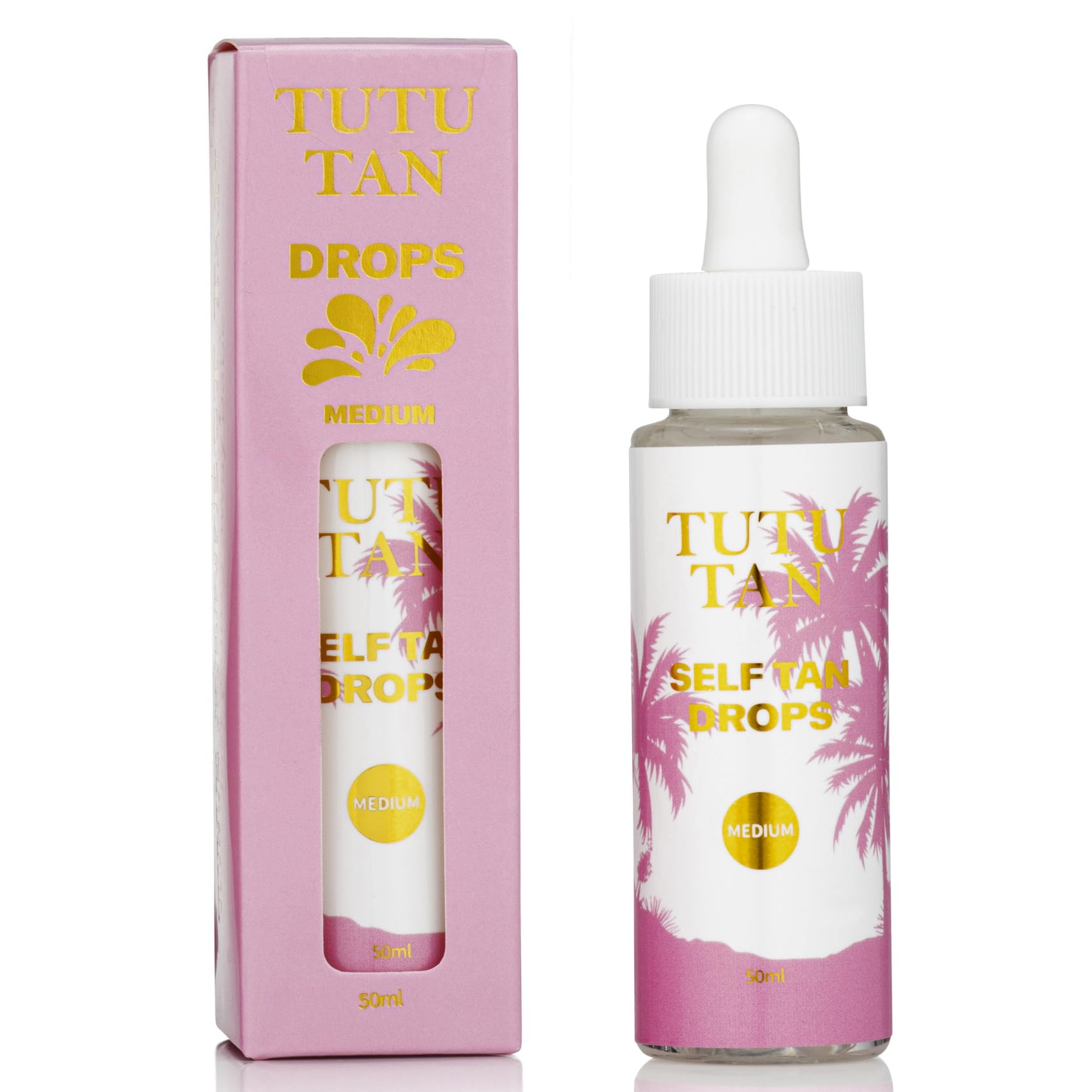 TUTU TAN Self Tanning Drops 50ml dropper bottle - face & body - mix with your moisturiser - with colour correcting actives - infused with Vitamin C Self Tan Vegan Cruelty Free (Medium)