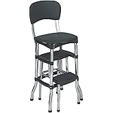 COSCO Retro Plastic & Vinyl Upholstered Stylair Retro Counter Height Chair with Step Stool, Comfortable Cushioned Seat and Ba