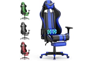 Soontrans Blue Gaming Chair with Footrest,Leather Ergonomic Gamer Chair for Adults,Ergonomic Computer Office PC Chair with Massage,Height Adjustable Video Game Chair 300LBS(Blue)