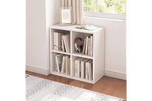 NELYE 4 Cube Organizer Bookcase - Fabric Storage Bins Container, Open Shelf Simple Compartments Bookshelf, White