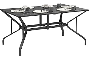 Outsunny Rectangle Outdoor Dining Table for 6 People, Steel Rectangular Patio Table with Umbrella Hole, Steel Frame for Garden, Balcony, Black