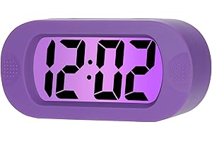 Plumeet Kids Alarm Clock Large Digital LCD Travel Alarm Clocks with Snooze and Night Light - Ascending Sound and Handheld Size - Best Gift for Kids (Purple)
