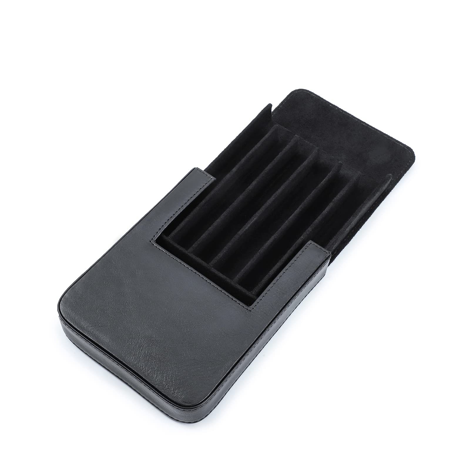 Hiram Leather Pen Case for 6 Pens Portable Vegetable Tanned Leather Made Pen Storage Box with Hidden Magnetic Snap Closure and Pen Tray Drawer Holder Design (Black) — image 1