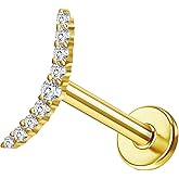 RL ROSARY LAND 1 Pcs Moon Threadless Studs Earring for Women, 16G 14K Yellow/White Gold Flat Back Stud Cartilage Earrings, Helix Labret Lip Monroe Tragus Piercing Jewelry 6mm 8mm