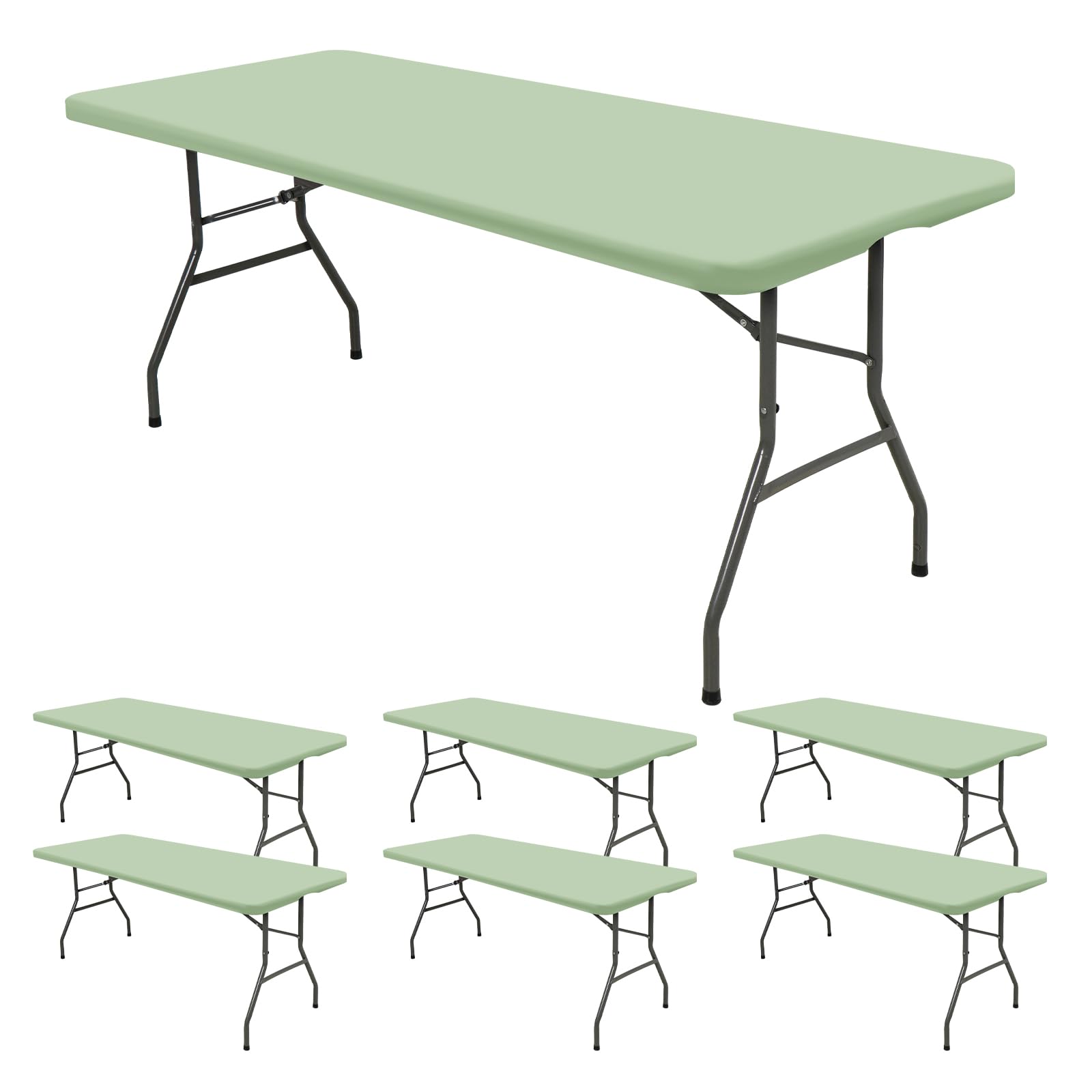 Photo 1 of Pack Stretch Fabric Table Top Cap Cover, Tables, Spandex Table Covers Washable Elastic Rectangle Tablecloth Protector for Indoor Outdoor Party Picnic Wedding, Sage Green, 30" W x 72" L